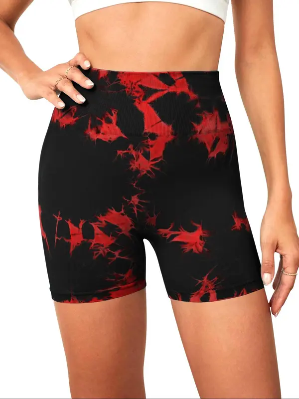 Women's Tie Dye Print Ruched High Waist Sports Shorts, Breathable Comfortable Skinny Bottoms, Ladies Sportswear Gym Clothes for Indoor Outdoor Wear, Workout Clothes Women, Yoga Workout Shorts 3