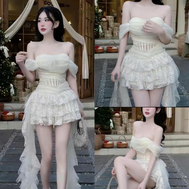  Váy trễ vai phối ren tâmgf tua rua kèm quần bảo hộ rời kimnguyetstore 