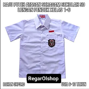 Atasan Baju Putih SD Lengan Pendek Seragam Sekolah Kelas 1-6 Unisex