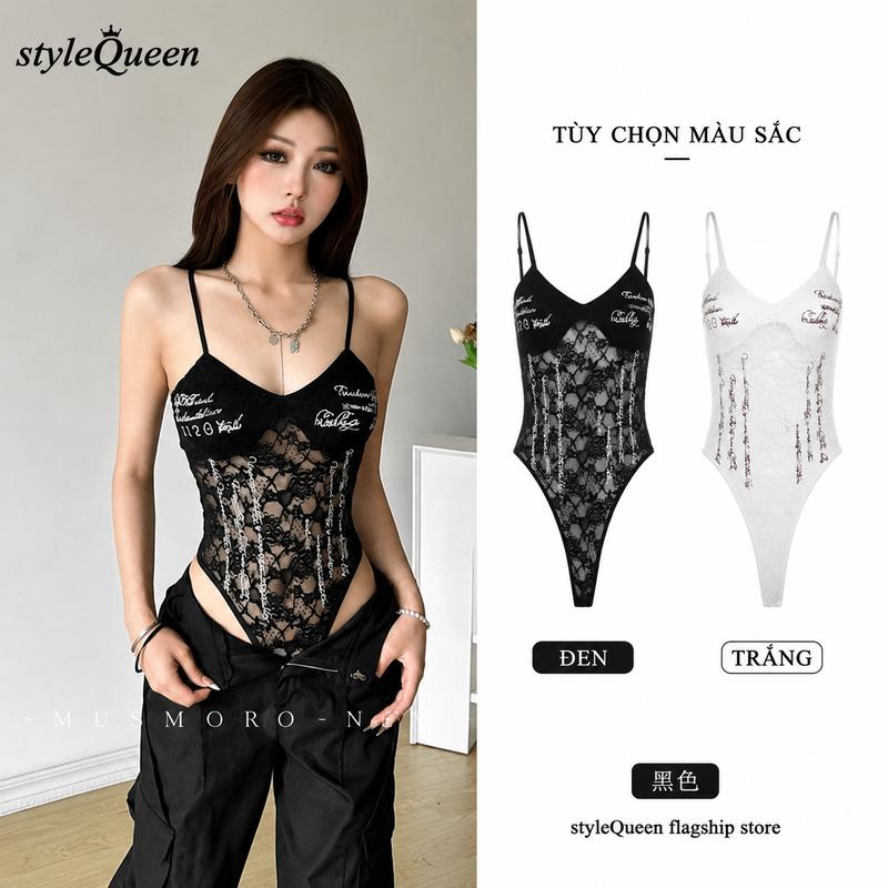 Áo hai dây ren in chữ gợi cảm và tinh tế dành cho nữ, kiểu dáng thon gọn và đa năng.