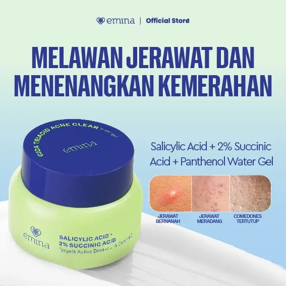 NEW! Emina Cica Triacid Acne Clear Water Gel 30g - Moisturizer Pelembab Jerawat, Meredakan Jerawat, Mengontrol Sebum Wajah, Soothing, Kulit Berminyak/Sensitive, Pelembab Seringan Air |Mengandung Salicylic Acid, Succinic Acid, Lactid acid
