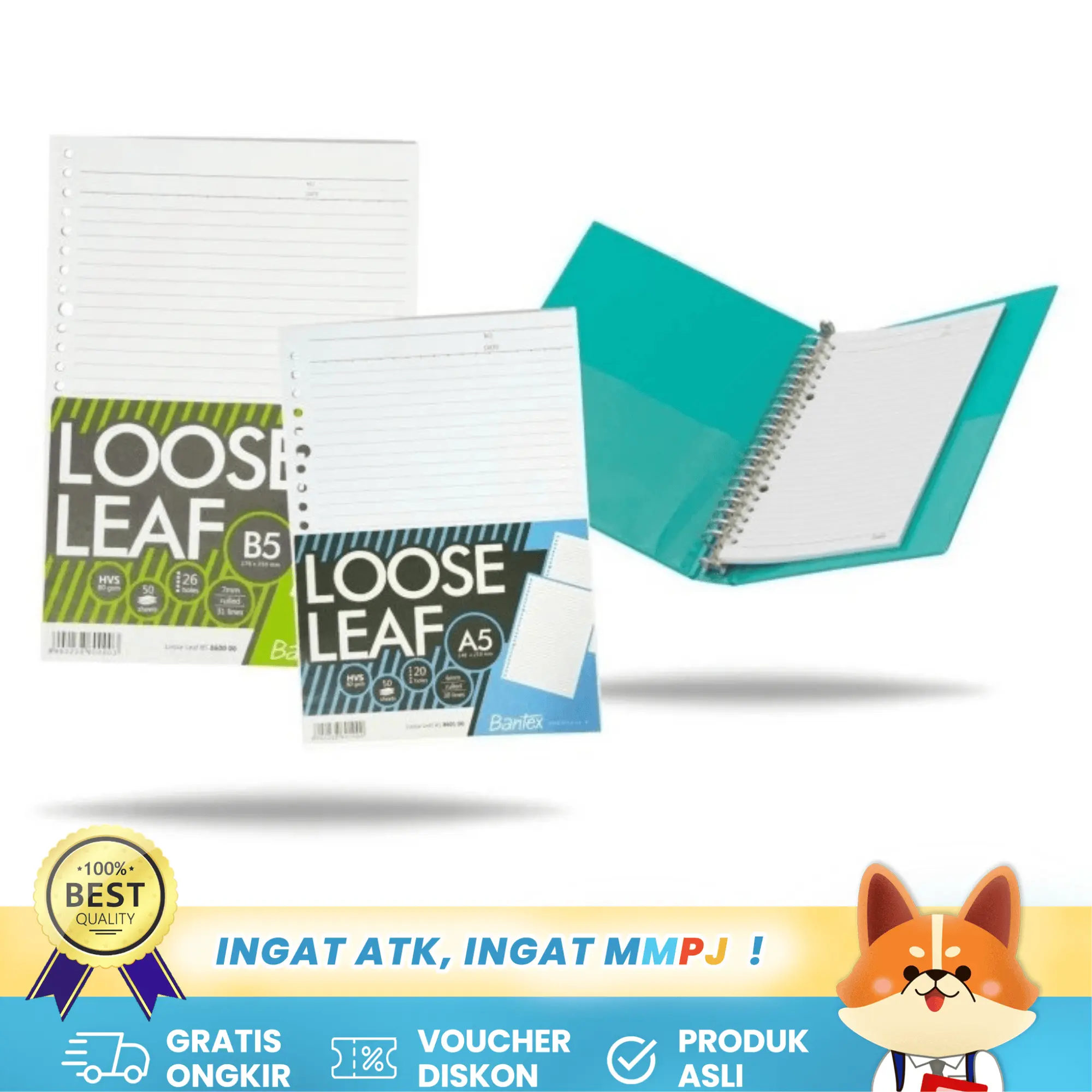 Bantex Kertas Binder Ukuran A5 / B5 Ketebalan 80 Gsm Isi 50 Lembar Isi Binder