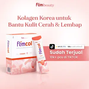 FLIMCOL by Flimbeauty 5000mg Marine Collagen Korea TRIPEPTIDE + L-Glutathione | Minuman Kolagen Rasa Stroberi | Bantu Kulit Cerah & Lembap | Bantu Cegah Breakout & Redakan Jerawat | Untuk Kulit Kering & Acne Prone | BPOM HALAL - 1 BOX (isi 10)