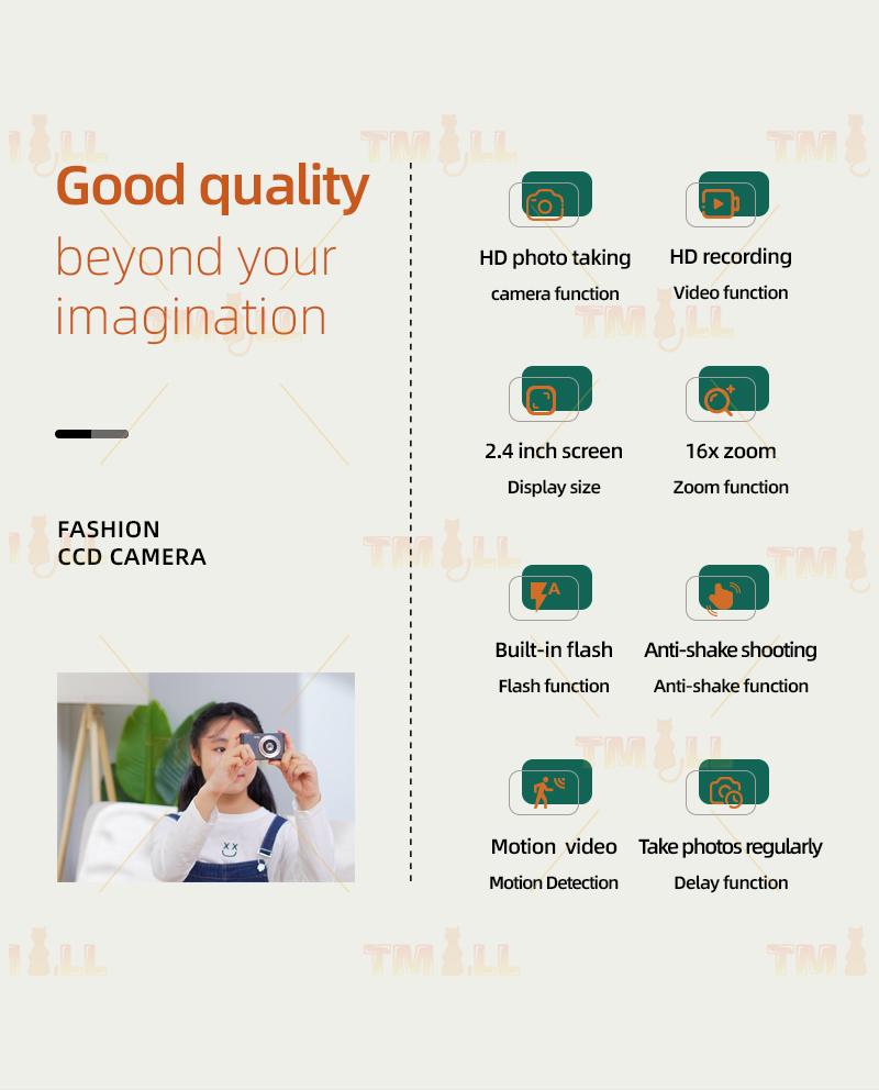 Product Introduction of [Sg Ready Stock] 5Color 1080P Digital Camera Video Camcorder 48MP Photo 16X Zoom Anti-shake HD digital retro camera Card Rechargeable Birthday Cable 32