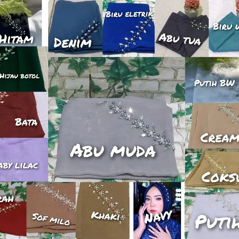 Paket Hemat 6 pcs Hijab Segiempat Payet Bando Mutiara Bella Squere Kerudung Pesta Muslim - Square, Simple Instan Kondangan Mewah - Tebal 3