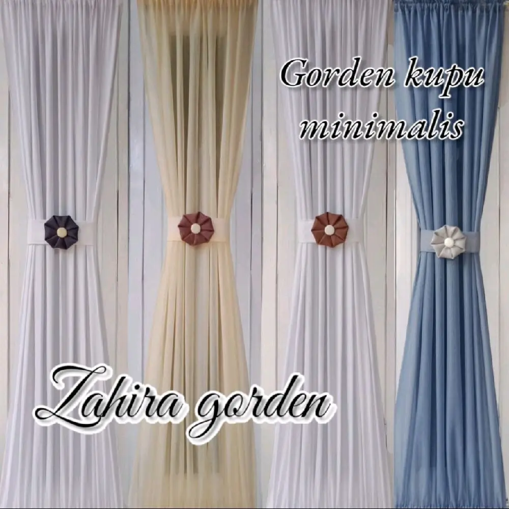 Gorden Kupu Kupu Jendela Minimalis Floral Pattern dengan Tali Kain Senada dan Pita Abu Coklat Putih - Vitrase Import Super Premium - Curtain