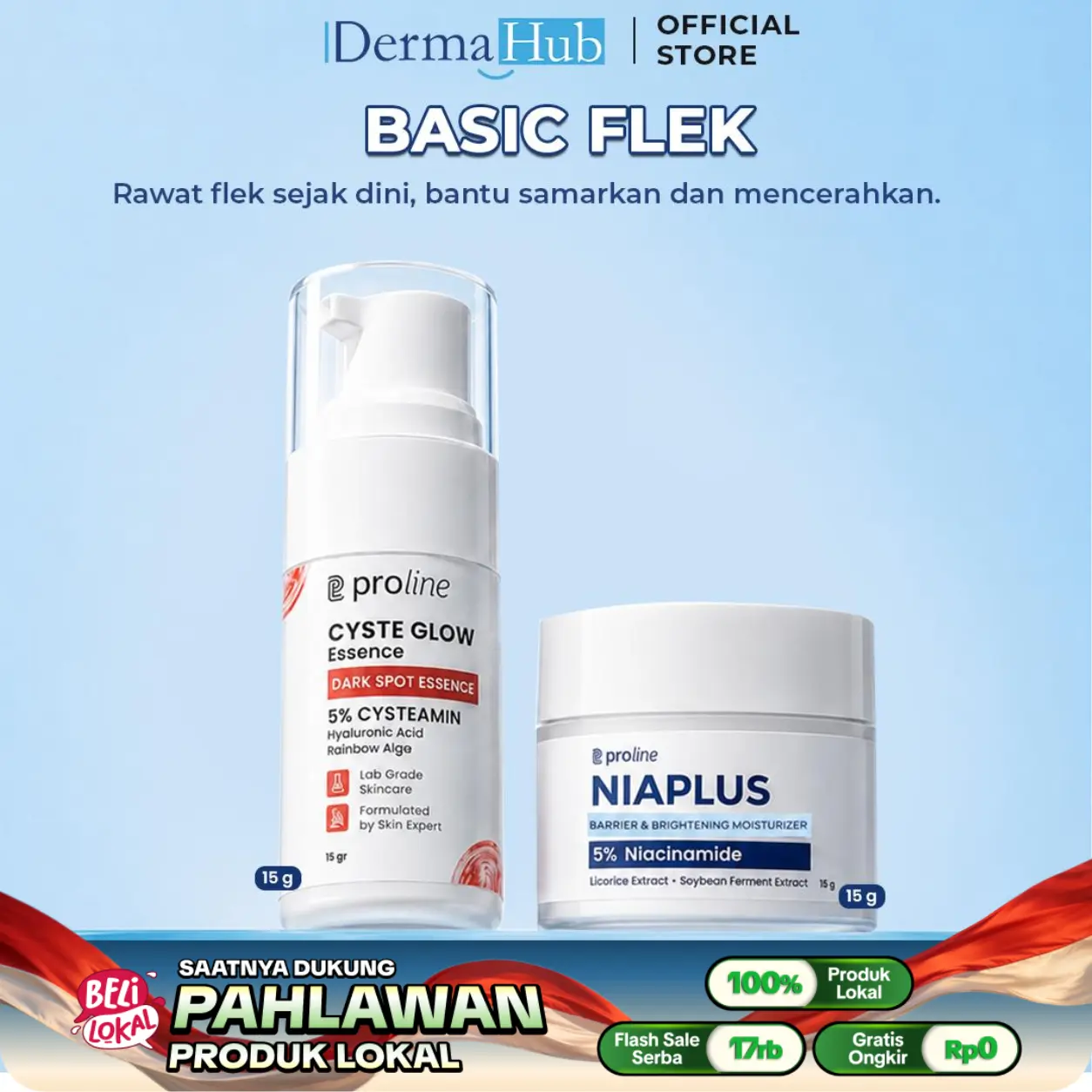 Bundle Best Seller - Proline Cyste Glow Paket Krim Flek Serum Memudarkan Flek Hitam Bandel Melasma PIH Mencerahkan NiaPlus Hydra Lock Melembapkan Proteksi Sunscreen SPF 50 PA++++