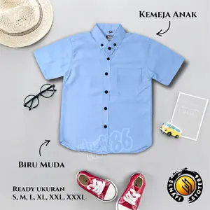 Kemeja Katun Couple Ayah & Anak Lengan Panjang - Lengan Pendek - Biru Muda Softblue Bluesky Baju Keluarga Kopel Pasangan Dewasa Anak Ready Ibu
