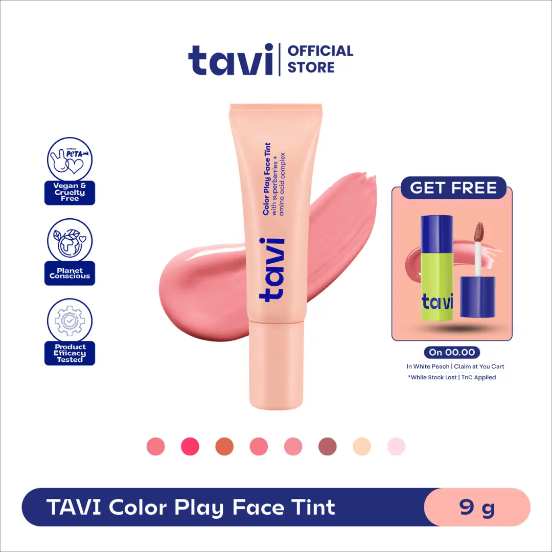 TAVI 3-in-1 Color Play Face Tint 9g (Tavi Cream Blush / Blush On Cair | Highlighter | Eyeshadow) - Pigmented Ringan & Tahan Lama untuk Kulit Sawo Matang & Kuning Langsat