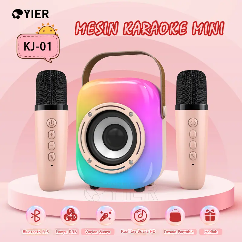 Speaker Mic Karaoke Speaker Mini 2 Mic Bluetooth Speaker Karaoke Wireless karaoke Bluetooth Full Bass Portabel RGB LED Microphone Machine Jam Ponsel 0