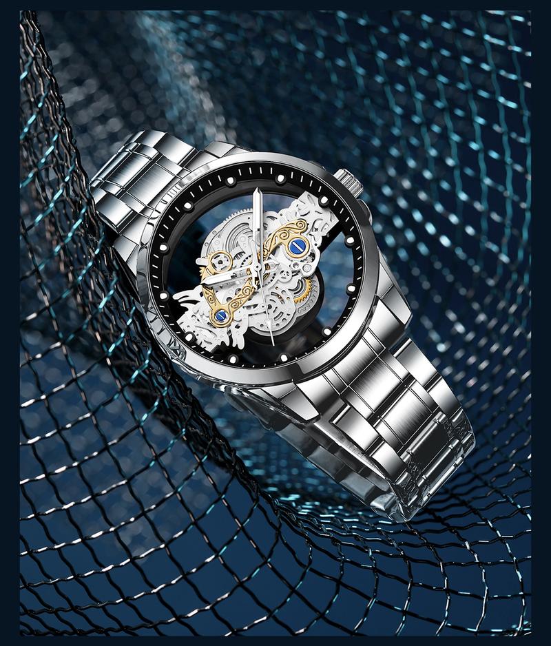 Product Introduction of 【003Harga telah diganti, cepat beli】BIDEN Jam Tangan Pria Anti Air Transparan Dial Cool Kuarsa Tali Stainless Steel Jam Tangan Cowok  YN0574 20