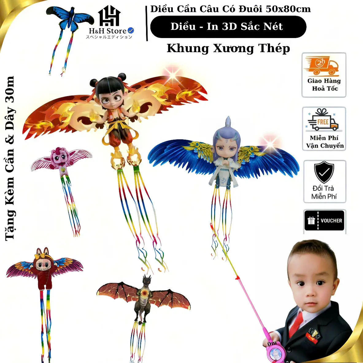 [ Chọn Mẫu ]Diều cần câu 3D mini cho bé họa tiết hoạt hình dễ thương kèm cần và dây