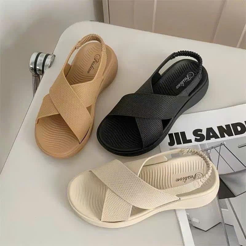 (tăng 1 size) Dép nữ sandal quai chéo bo chun, dép xăng đan đi học, đi chơi, chất PU nhẹ, êm BTdep