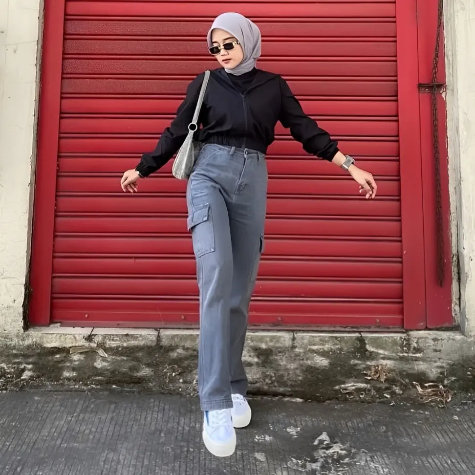 Celana Cargo Cewek Highwaist  Panjang Korea Style 27-42 Big Size Loose  Kantong Casual Wanita Loose-fitting jeans Trend