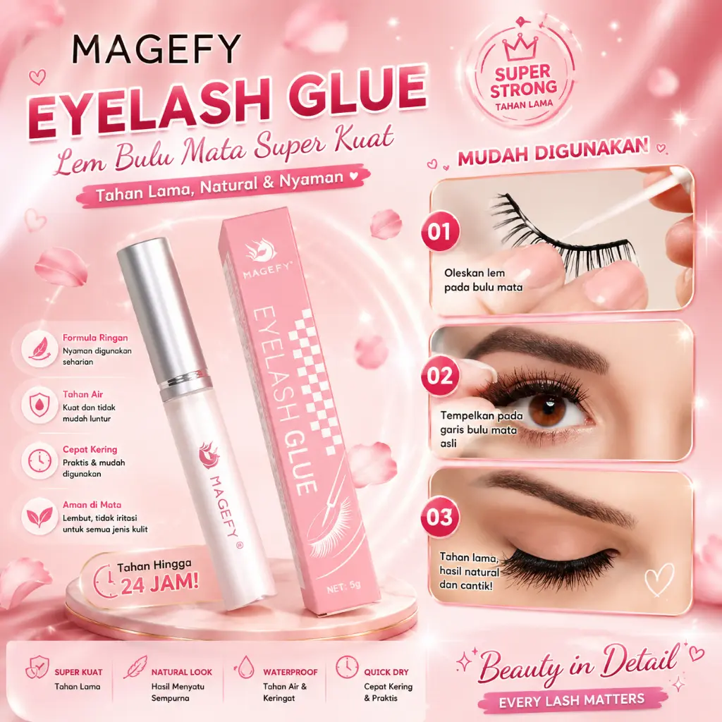 MAGEFY Lem Bulu Mata Palsu Transparan Tahan Air Cepat Kering False Eyelash Glue Adhesive Lembut Tahan Lama Lem Eyelashes (BPOM) 5g 7614