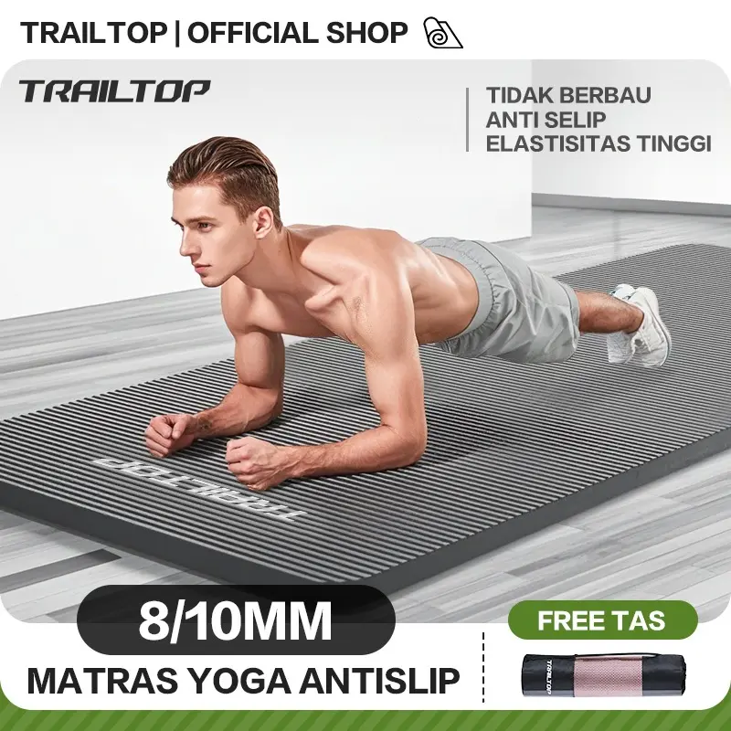 TrailTop Matras Olahraga Tebal 8/10mm Yoga Mat NBR Matras Yoga Anti Slip 2 Sisi Alat Olahraga Di Rumah