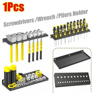 1Pcs Wall Mount Screw Organizer Heavy Duty Black Screwdriver Storage Rack Steel Pliers Wrench Organizer Holder