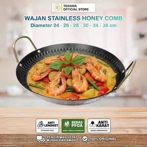 [Year End Sale]  Wajan Stainless Steel Honey Comb Anti Lengket Anti Karat Tahan Lama 24cm 26cm 28cm 30cm 34cm Kitchenware Motif Random