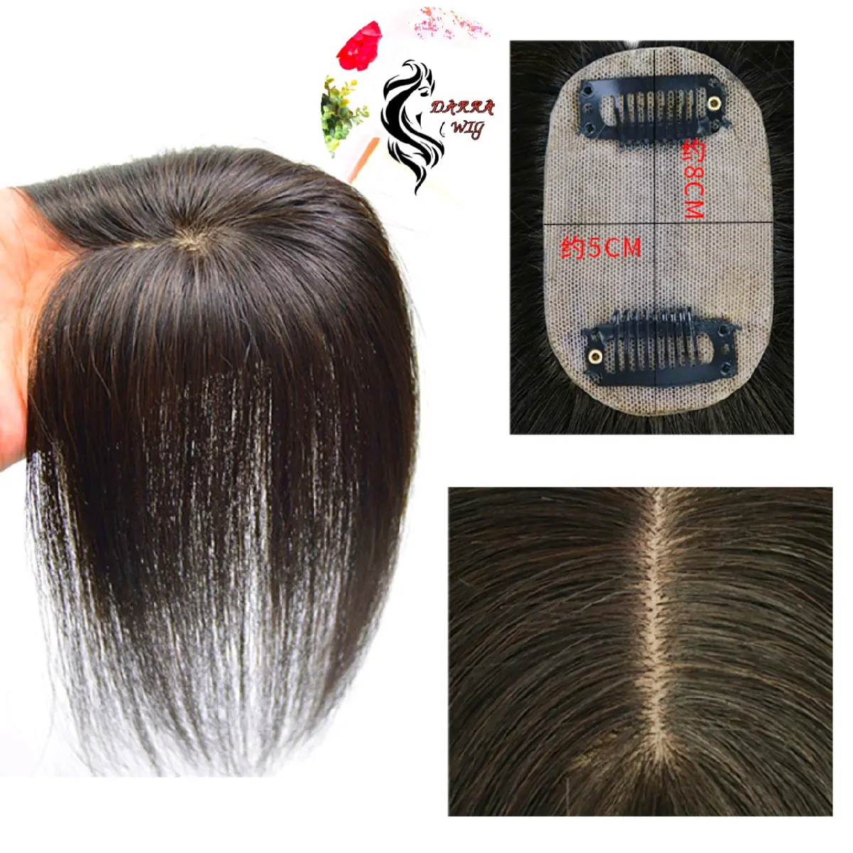 Wig Toupee 007 Lurus Penutup Botak Wanita Penambahan Volume Rambut Hair Clip 50 CM