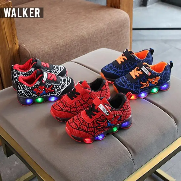PROMO 7.7 LKM168 Sepatu Sport Spiderman Anak Laki-Laki Casual Bayi Lampu LED Sekolah [1KG 3PC] LITTLE KUMA