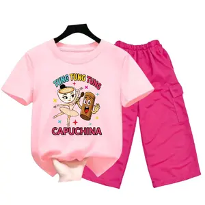 Baju TUNG TUNG BALLERINA CAPUCHINA Setelan Anak Perempuan Usia 5-12 Tahun Kaos dan Celana Cargo Fanta Fashion