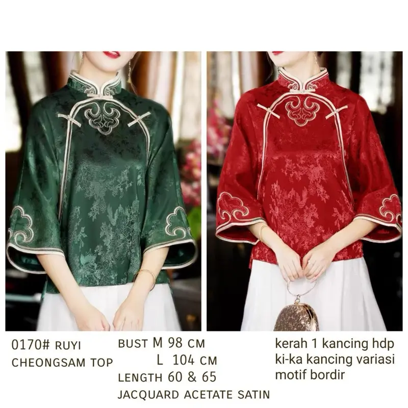 Blouse CNY Ruyi TM 0170 atasan baju cheongsam top wanita import terbaru new model chinese fashion acara keluarga imlek tradisional cantik kekinian trending kasual Oversize Katun Casual Motif Panjang kemeja satin viral 8