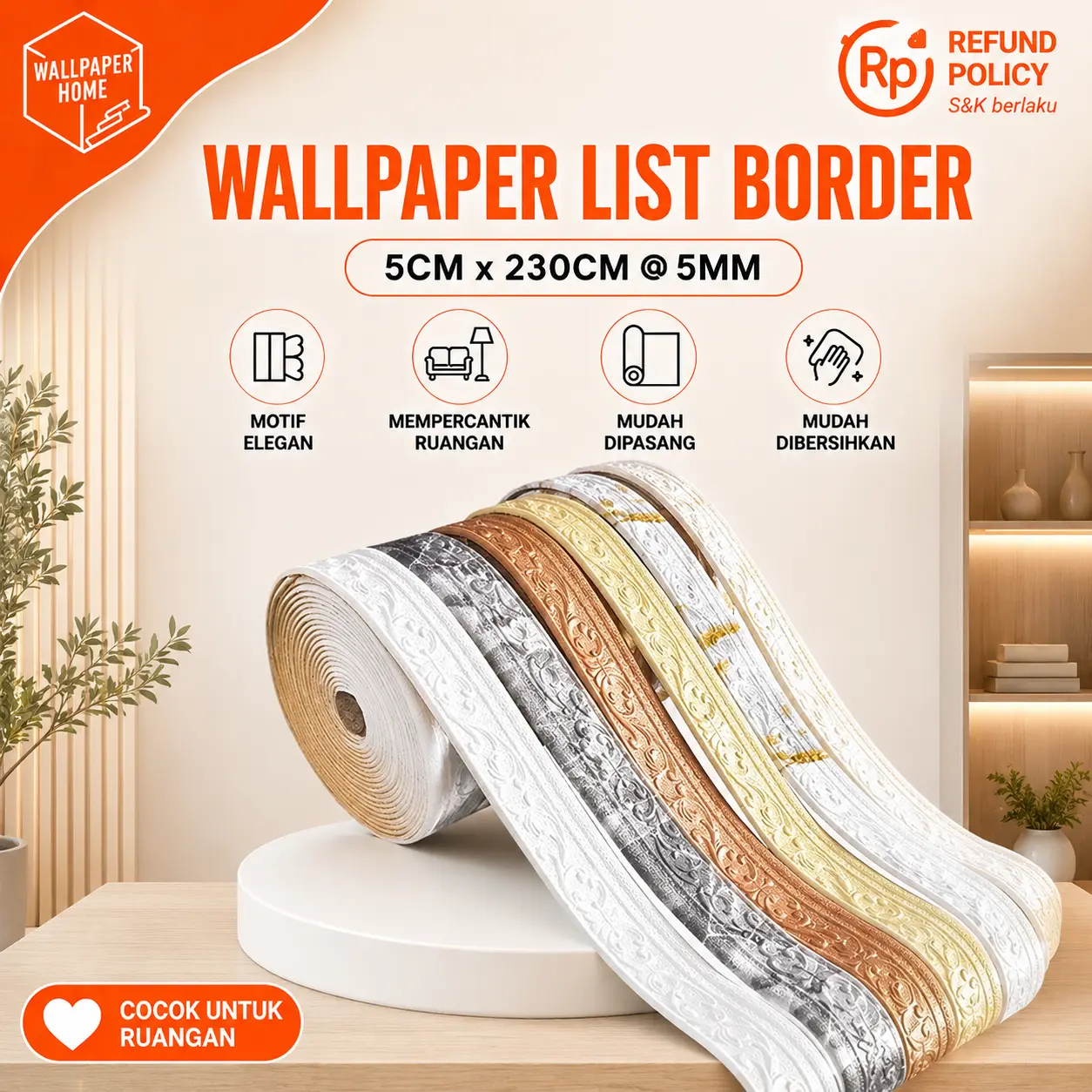 Wallpaper Lis Border Dinding 5cm x 230 cm Motif Timbul XPE Foam Anti Air Anti Noda