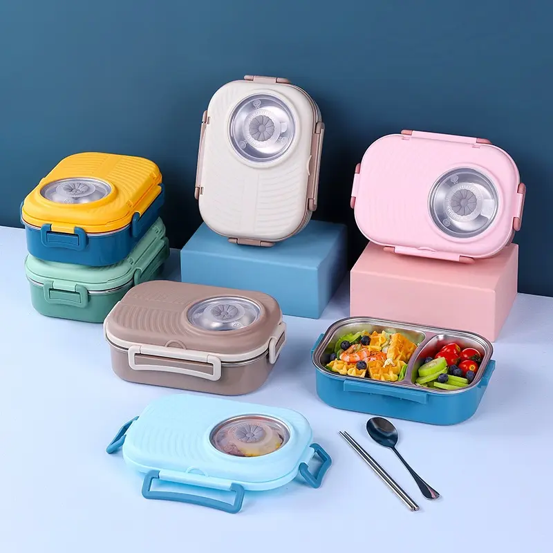 1000ml kotak makan stainless 3 sekat+tempat sup 200ml /Lunch box stainless tahan panas dan anti tumpah 2