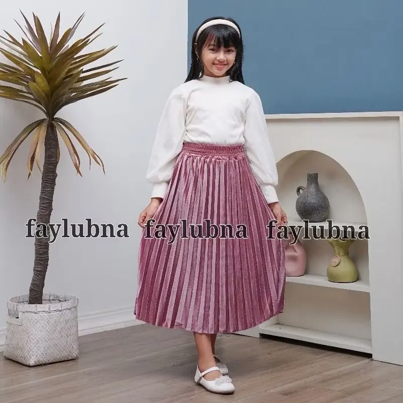 Rok Plisket Bludru Anak 7/8 Usia 9-14 Tahun / Rok Bludru Tanggung Terbaru - Fashion 0