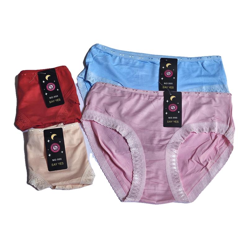 12PCS Celana Dalam Wanita Dewasa Dalaman Katun Polos Kombinasi Renda Karet Pinggang Kecil Bahan Lembut Nyaman dipakai Harian 4