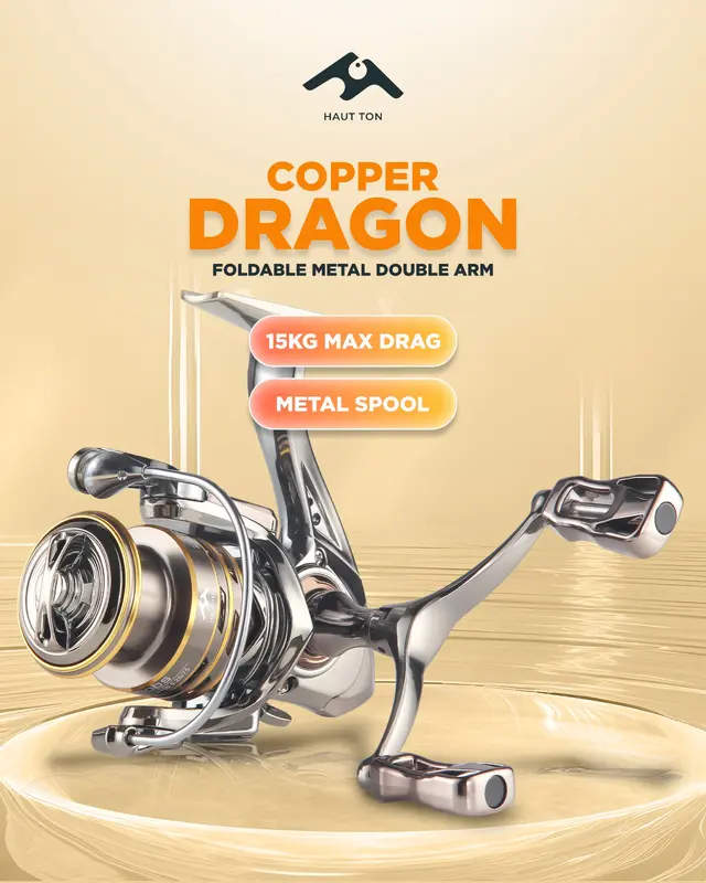 Reel Pancing, Reel HAUT TON CD COPPER DRAGON Fordable Metal Double Arm,  1500, 2500 3000 Max Drag Copper Dragon CD1500S