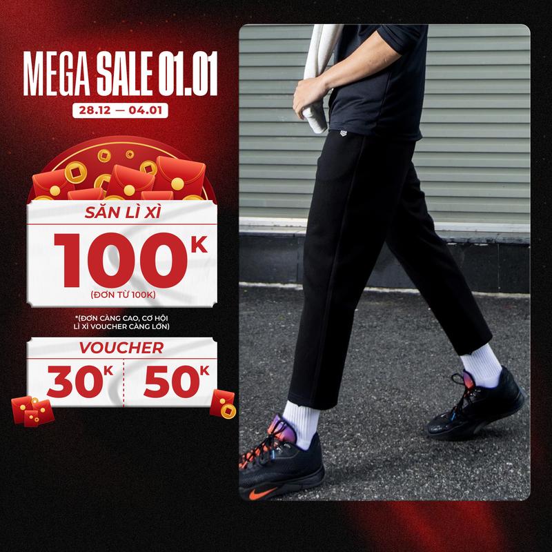   GIÁ MỞ BÁN  Quần dài lửng nỉ thể thao FLEECE ICON ống suông co giãn thoải mái hạn chế nhăn - Redikick 