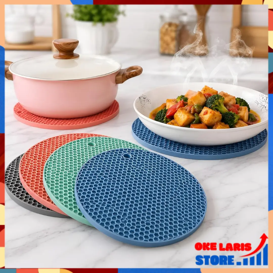 OLS (COD) Tatakan Alas Meja Bulat  Silikon Anti Panas  Heat Proof Silicone Tatakan Lingkaran Piring Tebal Anti Slip Tatakan Silikon Bulat Serbaguna