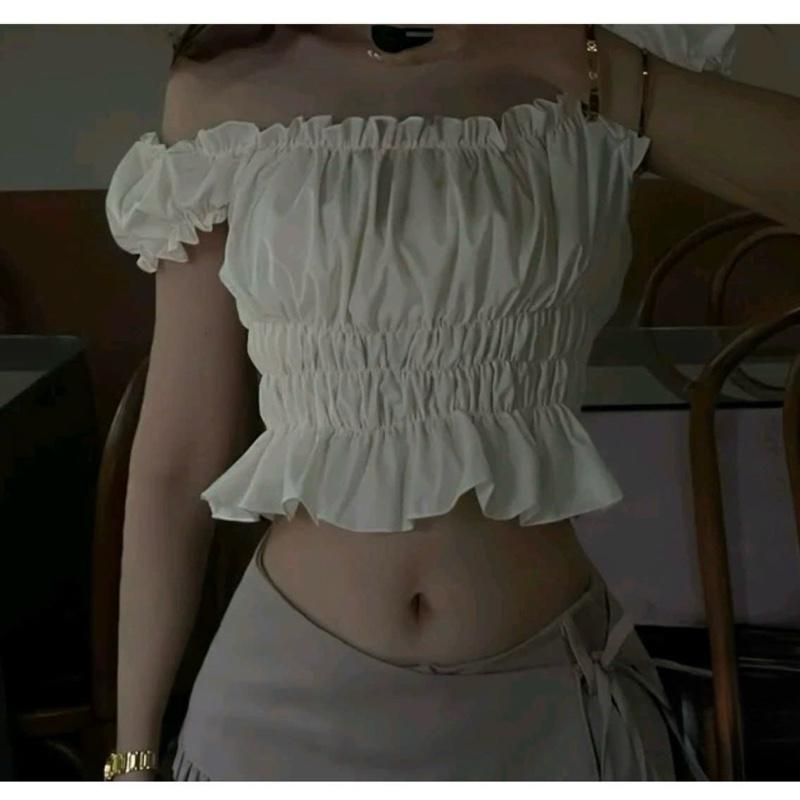  A-52 áo chun nhún bèo trễ vai 