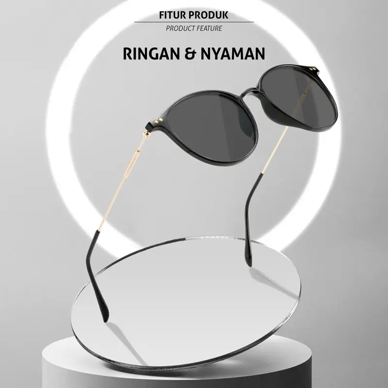Kacamata Hitam Sunglasses Fashion Korean Style Pria Wanita Lensa UV400 Polarized Bentuk Oval Bahan TR-90 & Metal Colore.In Eyewear 2188s 3