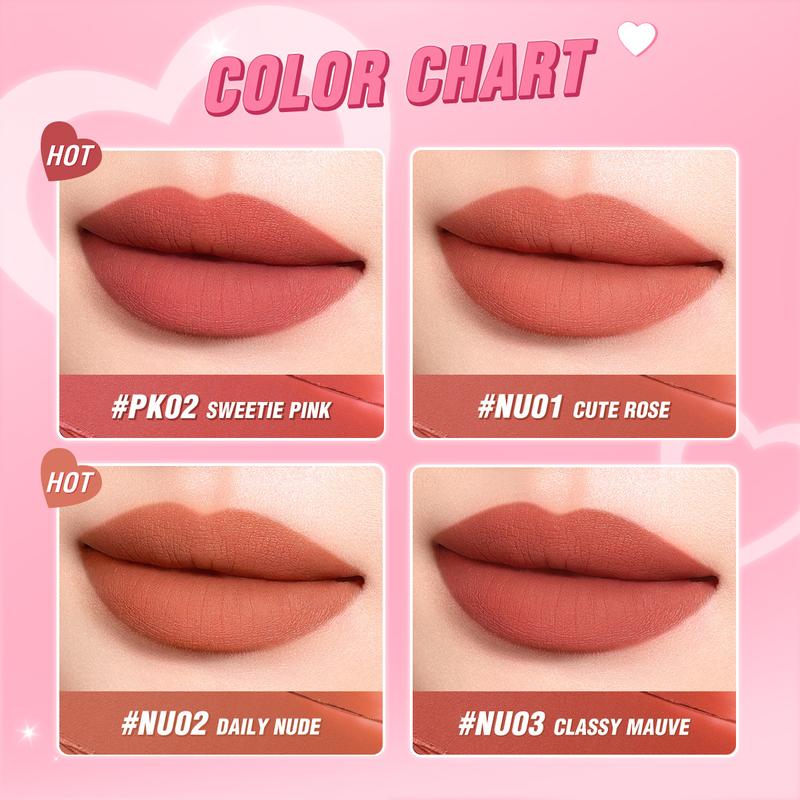 Product Introduction of [Official]PINKFLASH #LovingHeart Soft Matte Transfer-proof Lipstick Creamy Smooth Non-crack 12H Wearing Intense Pigmented 7
