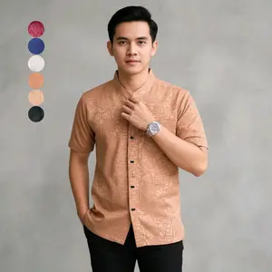 HM.id - kemeja lengan pendek, Atasan baju koko pria Casual Dewasa Motif etnik sultan Kerah Mandarin Kancing import  Hitam premium. Katun Embos Muslim. Batik kekinian.