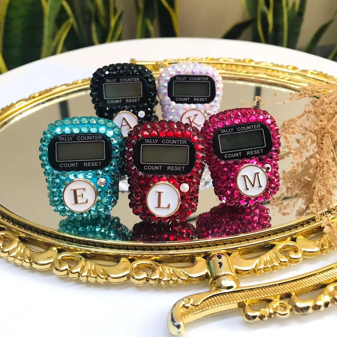 Tasbih non led manik tombol huruf (cincin crystal)