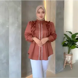 Blouse Renda Kemeja Atasan Wanita Terbaru Kekinian Panjang  Nyaman Standar Casual