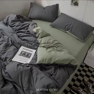 Sprei Set Bedcover Polos Aesthetic Two Tone Kombinasi Dua Warna Trend Kekinia Kualitas Bahan Premium Ukuran 200, 180, 160, 120, 100, 90 Paket Lengkap