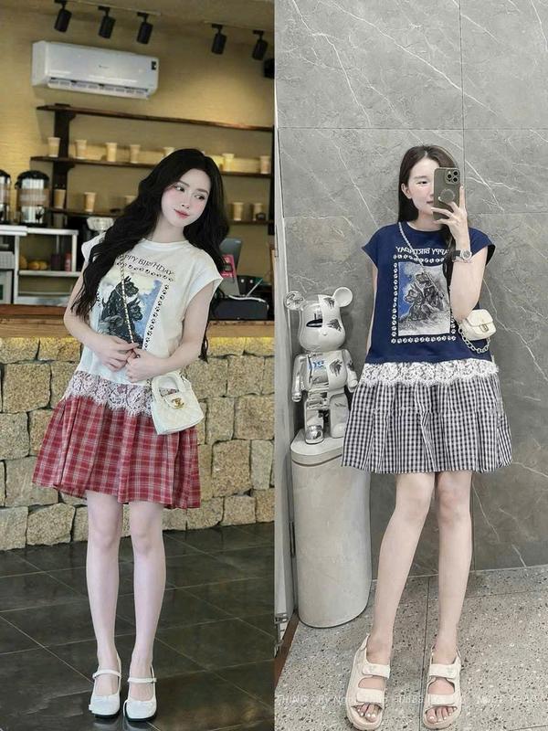 Đầm bầu suông chân cá caro baby doll dễ thương TM20255