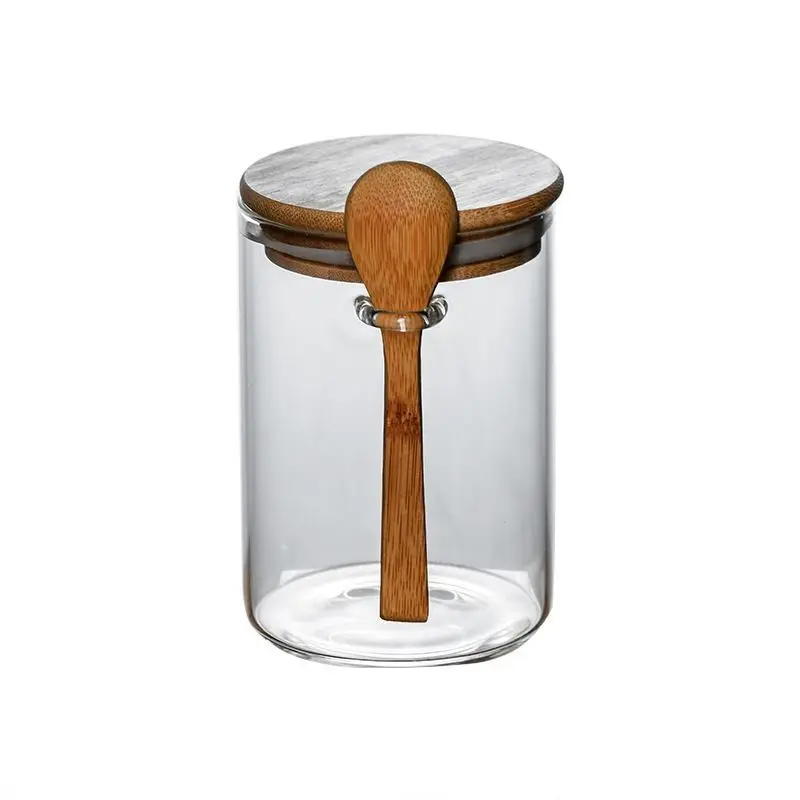 Sendok Kayu Toples Kaca Penyimpanan Bumbu Dapur Kedap Udara Tutup Bulat Borosilicate Glass Jar 5