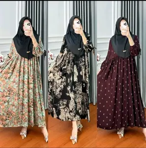 Middi Dress Pita Lengan Balon Bahan Rayon Diamond Bunga Cantik