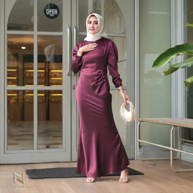 Elora Dress Satin Silk Premium Baju Fashion Wanita Kondangan Wisuda Couple Muslimah Gamis Lebaran Bridesmaid Wedding Pesta Slim Body Fit Kekinian Duyung Mermaid Terbaru 2025 1