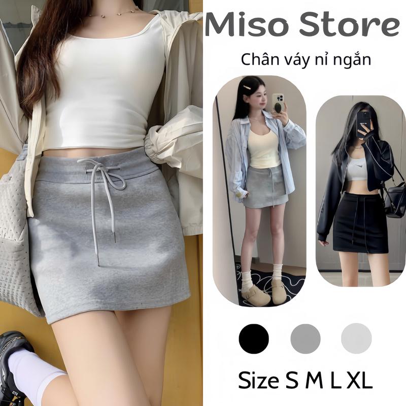 Chân váy nỉ ngắn dáng chữ A chất Nỉ 2 Da dày dặn Nữ Women dài 35-37cm ( 010 ) Đen