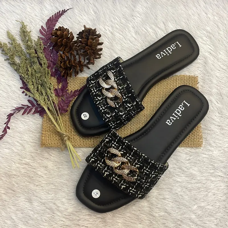 Ladiva ~ Sandal selop Rajut Motif Variasi RANTE terbaru kekinian Wanita Hitam Sendal Selop Shoes 2