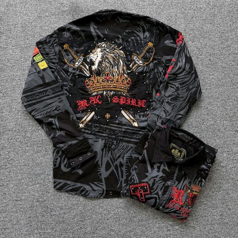 [SM35] Áo sơ mi nam tay dài hoạ tiết thêu chỉ nổi phối da màu đen Nhung Menswear thiết kế độc đáo chất liệu thoải mái phong cách thời trang nam tính