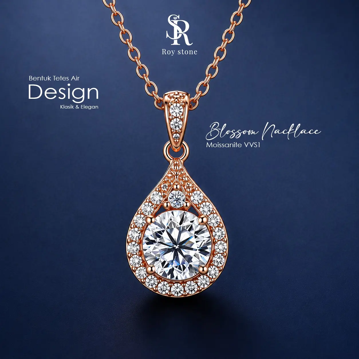 Roystone_Moissanite Kalung Wanita Original Sertifikat GRA Silver925 Anti Pudar_Blossom Necklace