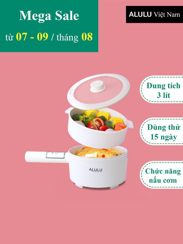 Nồi điện đa năng ALULU, Dung tích 2L - 3L ( kèm xửng hấp ), Bảo hành 12 tháng