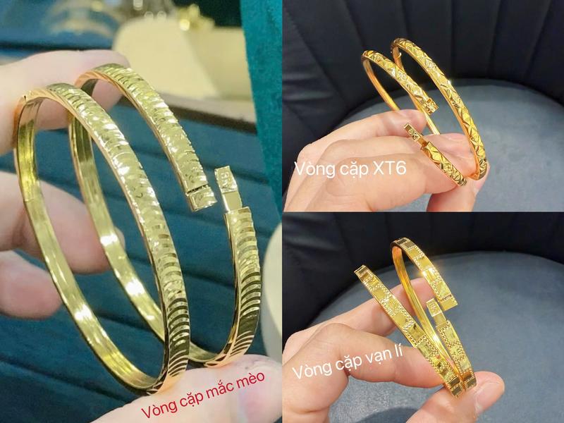  Vòng tay cặp chạm kiểu mắc mèo màu vàng khoá kí hiệu cao cấp trang sức VP2 